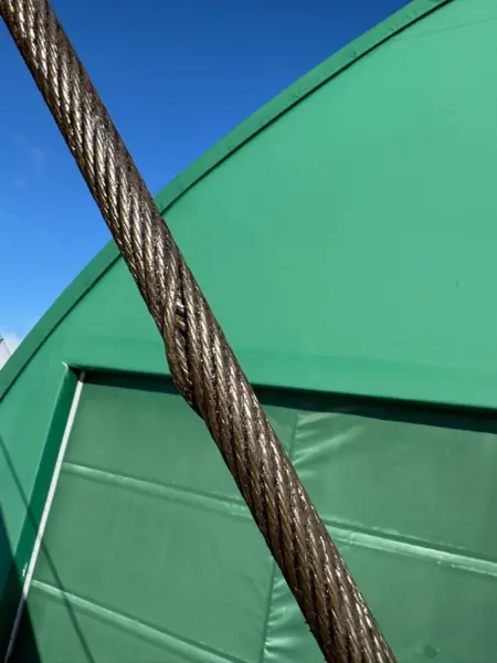18x7 rotation-resistant wire rope with one strand standing high from mechanical damage