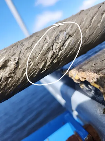 Hoist rope with peened, flattened outer wires on a fixed port cargo crane